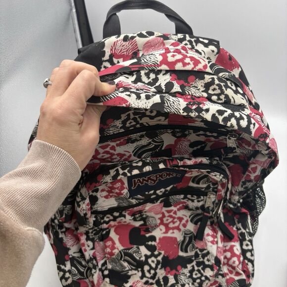 Jansport Mini Backpack Day Bag Hearts Black Pink - Picture 9 of 9